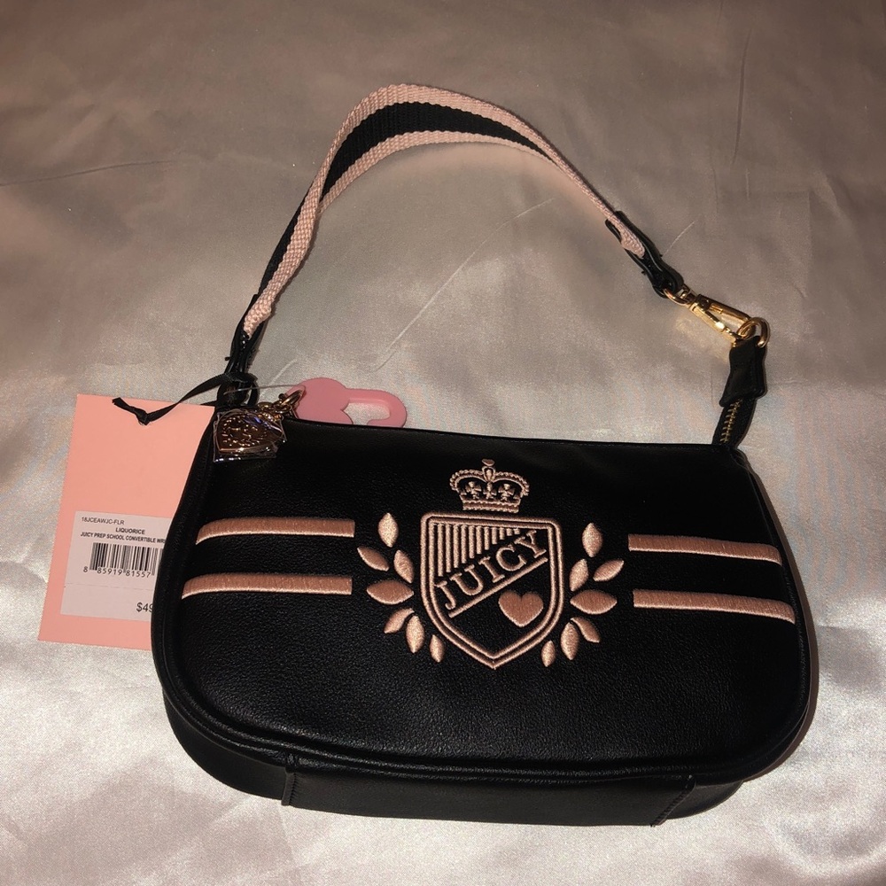 Juicy Couture Liquorice Juicy Prep School Convertible Wristlet Embroidered NWT